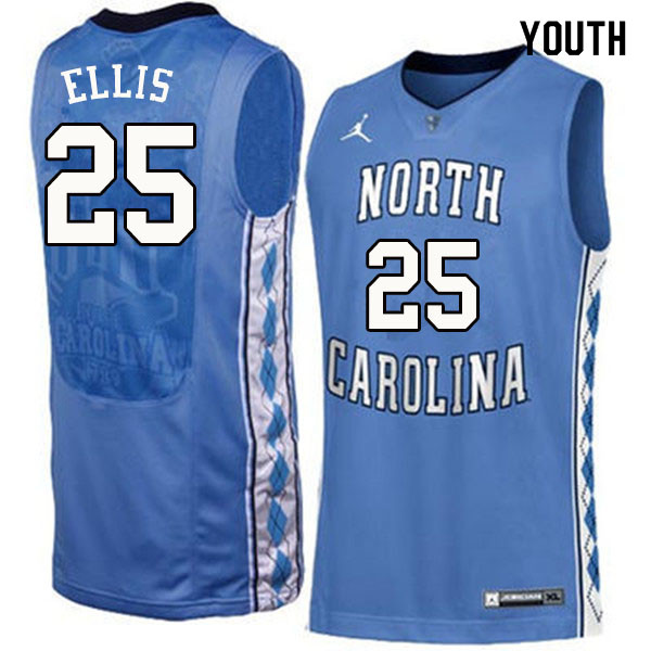 Youth #25 Caleb Ellis North Carolina Tar Heels College Basketball Jerseys Sale-Blue